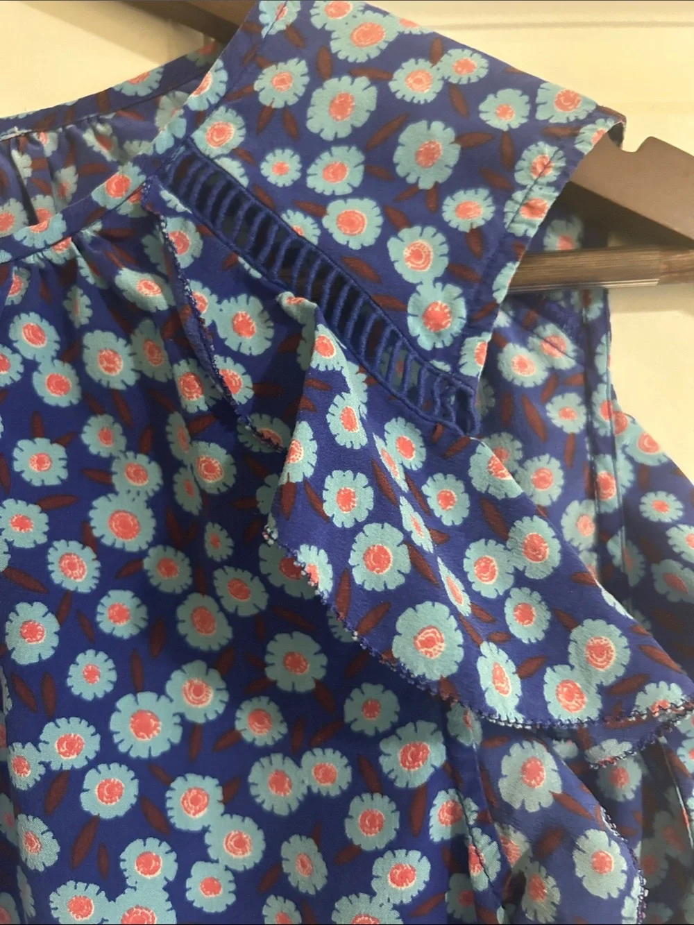 Kate Spade Blue Floral Cold-Shoulder Women's Top 100% silk